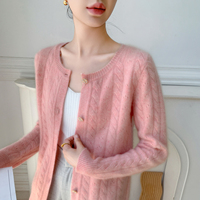 Cardigan en cachemire pour femme à col rond, tricot torsadé, boutons métalliques, coupe décontractée et ample, pull-over tricoté