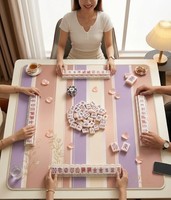 Set Mahjong Akrilik Mutiara Merah Muda Berkilau Tinggi Desain Asli 2026, Ubin Permainan Mahjong Amerika dengan Pola Bunga Terukir Tangan