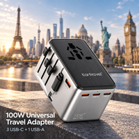 Adaptateur de voyage universel 100W avec câble Type C rétractable, chargeur rapide GaN, prise EU UK US AU, adaptateur secteur international