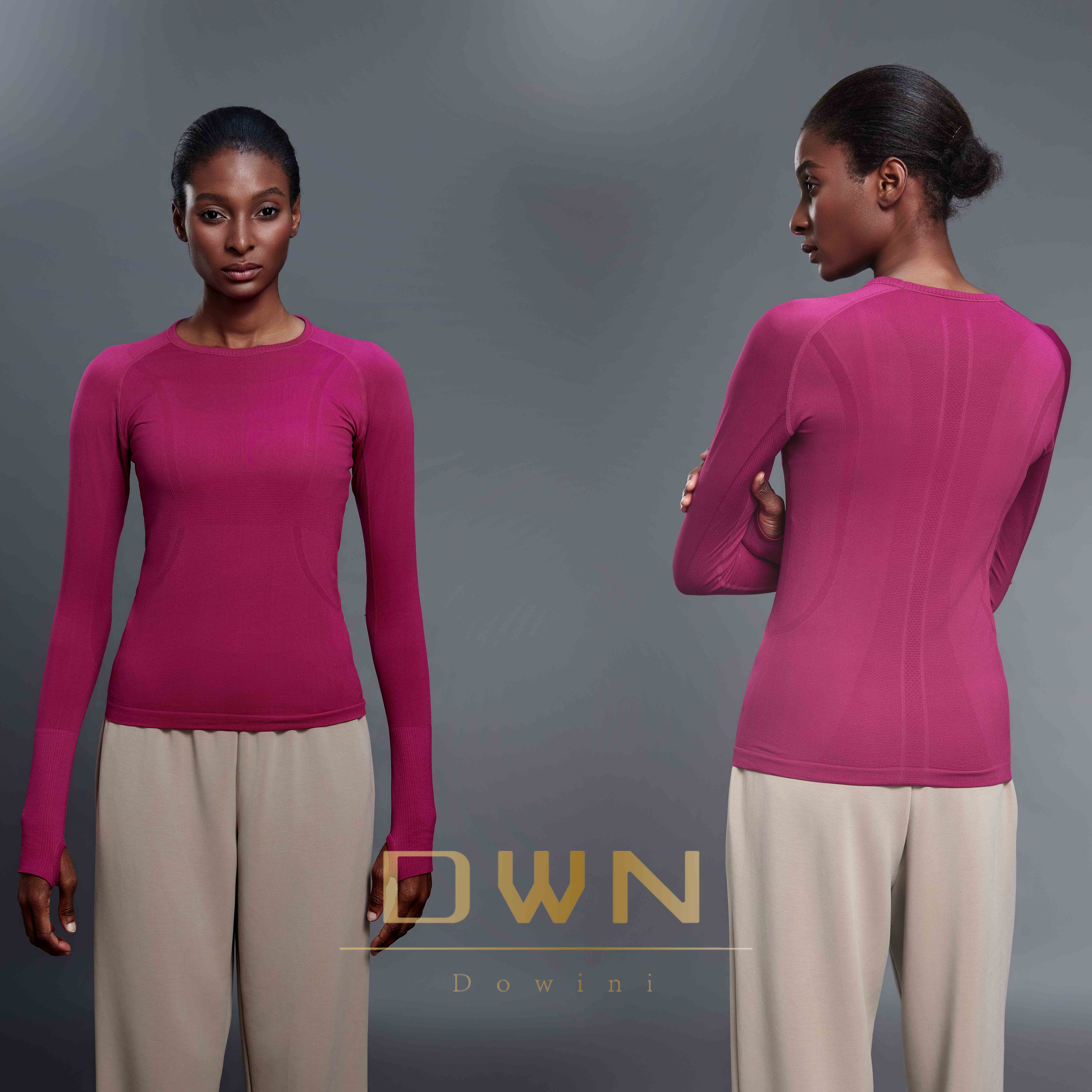 Lady's Long Sleeve Slim Seamless Sports Top Quick Dry Lightweight Yoga Top Breathable Neck Design Solid Fitness Running T-Shirt