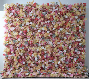 Autunno autunno decorazione di sfondo matrimonio 8*8 floreale tenda da parete caduta 3D 5D arrotolare la seta artificiale fiore rosa parete del pannello per la vendita - Product Image 6