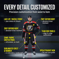 PUCKPROS Pantalons de hockey personnalisés avec numéros brodés, coques de pantalon de hockey sur glace, boucle à la taille, tissu Oxford, uniforme d'équipe