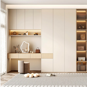 Armoire d'angle moderne en bois massif avec <span class=keywords><strong>bureau</strong></span> <span class=keywords><strong>intégré</strong></span>, coiffeuse en L, portes coulissantes, hauteur réglable, rangement pour <span class=keywords><strong>dressing</strong></span> - Product Image 2