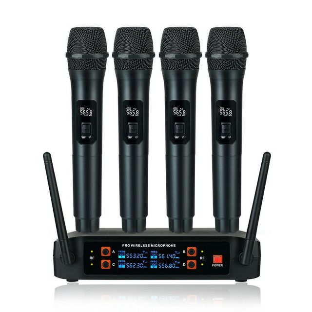 Professional UHF Wireless Microphone System 4 Channel Handheld Karaoke Microphone for Home Party Church Event PA TV Speaker