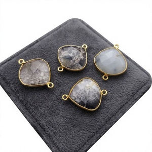 Connecteurs en Opale Dendritique Naturelle avec Monture en Laiton, Forme Cœur, Double Boucle, 18mm, Breloques Connecteurs en Pierres Précieuses - Product Image 1