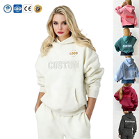 Sweat à capuche oversize blanc pour femme avec logo personnalisé, épaules tombantes, broderie, style streetwear, pull à capuche