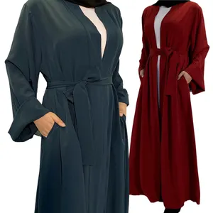 Aliexpress Dubai Timur Tengah Jubah Kardigan Renda Populer Kimono Muslim Wanita Depan Terbuka Abaya Jubah Maroko Gaun Panjang Hitam Merah