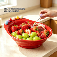 Bol à salade créatif en céramique rouge brillant avec fourchettes à fruits multicolores intégrées, plateau de service pour desserts et bonbons de fête