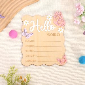 ป้ายประกาศข่าวดีรูปผีเสื้อตัวน้อย, การ์ดไม้ "สวัสดีชาวโลก" สำหรับโรงพยาบาล, ของตกแต่งห้องเด็กอ่อนรูปดอกเดซี่, อุปกรณ์ประกอบฉากถ่ายรูป - Product Image 4