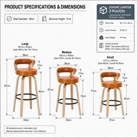 Tabouret de bar moderne du milieu du siècle pivotant rembourré en cuir PU avec dossier pour bar à domicile, îlot de cuisine, restaurant et utilisation en extérieur