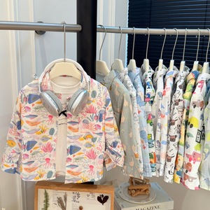 Chemise décontractée <span class=keywords><strong>pour</strong></span> garçons de style coréen, imprimé animal dinosaure de dessin animé, hauts en mélange de coton <span class=keywords><strong>pour</strong></span> tout-petits, printemps-automne - Product Image 2