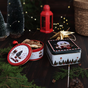 Metal Storage Tin <b>Set</b> – <b>Square</b> & Round New Year Tree Christmas Valentine And New Year Design - Product Image 3