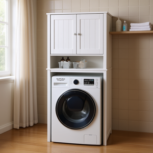 Mueble para Lavadora de Madera Maciza Berg Blanco, 29.9x10.6x64.8 Pulgadas, Mueble de Almacenamiento para Lavandería - Product Image 2