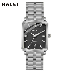 Envío Directo, Reloj de Cuarzo Rectangular HALEI para Hombre, Correa de Acero Inoxidable, Esfera con Diamantes, Indicador de Escala, Movimiento Japonés, Venta al por Mayor - Product Image 4