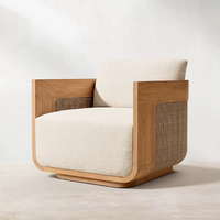 Ensemble de canapés de jardin en teck tressé avec table basse, mobilier d'extérieur moderne en bois massif pour patio et cour