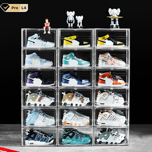 Wholesale Transparent Plastic Sneaker Stackable Shoe Storage Boxes Drop Front Acrylic Drawer Type Magnetic Clear Shoe Box