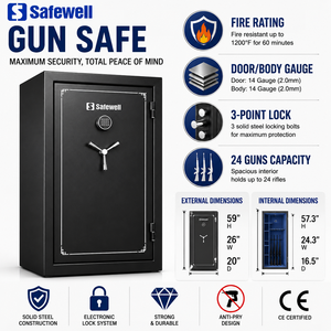 <span class=keywords><strong>Coffre</strong></span>-<span class=keywords><strong>fort</strong></span> à armes à feu Safewell FS60 CE à double verrouillage, anti-perçage, anti-effraction, résistant au feu, avec 3 points de verrouillage, porte en acier épais pour la maison et le bureau - Product Image 1