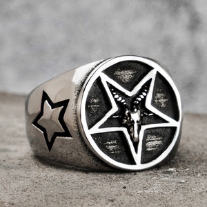 High Quality Fallen Angel Fashion Jewelry <strong>Pentagram</strong> Rings Stainless Steel <strong>Goat</strong> <strong>Head</strong> Satan - Product Image 3