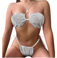 Damen Bikini Damen sexy Hosenträger Diamant zweiteiligen Badeanzug Perle BH Unterwäsche Bikini Anzug Körper kette Schmuck