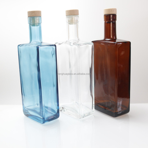 Hot Sales 500ml 16oz Flat Square Glass Liquor Bottle 50cl Whiskey Rum Champagne <strong>Vodka</strong> Spirits Alcohol Bottle With Cork - Product Image 2