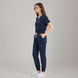 Ensembles d'uniformes médicaux unisexes confortables, blouses d'infirmière à col en V et manches courtes, pantalon jogger avec cordon de serrage à la taille, vente en gros - Product Image 3