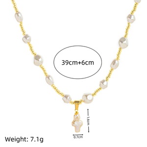 Collar de moda de gama alta para mujer, cuentas de perlas de agua dulce barrocas naturales, cadena de cuentas doradas de acero inoxidable, Cruz de moda - Product Image 3