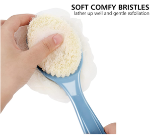 Bodyworks Shower Body Brush <strong>Long</strong> <strong>Handle</strong> Bath Brush Loofah Body Scrub <strong>Sponge</strong> 2 in 1Handheld on a Stick for Body - Product Image 2