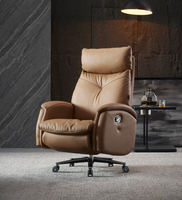 Fauteuil de bureau électrique de luxe moderne pour cadres, en cuir véritable, assise en latex, dossier réglable, charge sans fil, massage