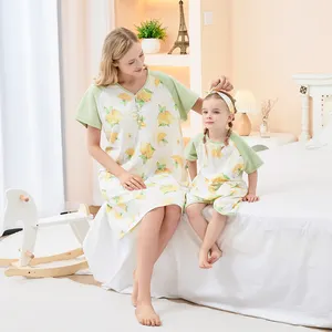 Parent Child Pajamas Girls' Pajamas Organic Bamboo Fiber Gauze Refreshing Skin Friendly Loose Fitting Spring And Summer
