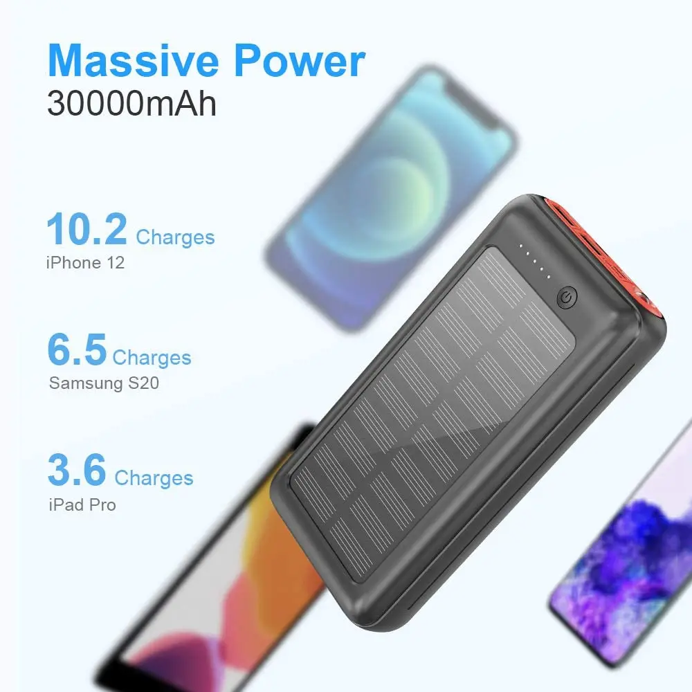 Solar Power Bank 30000Mah Solar Charger 4 Input 3 Output Power Bank Portable For Cell - Other - 2