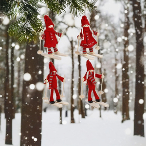 Adornos Navideños Hechos a Mano, Muñecos Pequeños Rojos de Algodón Tejido, Decoraciones Colgantes Estilo Festivo, Juego de 4 Piezas - Product Image 4