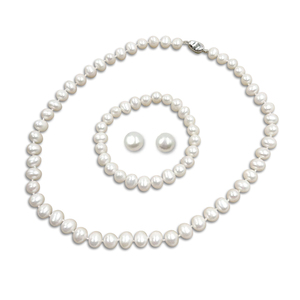 Pendiente de plata 925 con juego de perlas de agua dulce Buen brillo AA + Perla de patata Boda Precio de fábrica Venta al por mayor Joyería de 8mm