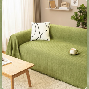 Chenille Herringbone <b>Sofa</b> <b>Cover</b> 198x100 Cm Full Coverage Matcha Green All Season Slipcover - Product Image 4