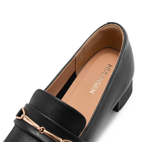 Mocassins en cuir souple à boucle métallique et talon épais, confortables et polyvalents pour le quotidien, chaussures décontractées pour femmes