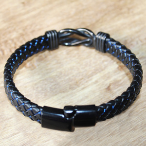 Black <b>Leather</b> Braided <b>Bracelet</b> 7.5 8.5 9 Inches Magnetic Closure Men's Gift Jewelry - Product Image 2