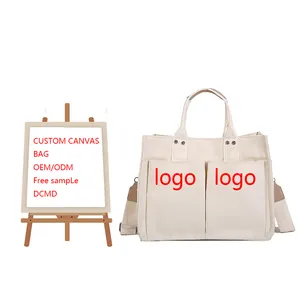 定制标志尺寸印花环保回收可重复使用普通空白有机印花棉帆布杂货购物手提袋