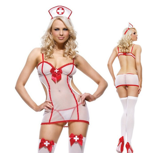 JT Costume d'infirmière sexy pour femme, déguisement de cosplay, lingerie en dentelle écologique, babydoll et coiffe pour jeu de rôle - Product Image 6