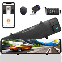 Caméra de tableau de bord avec écran rétroviseur 12 pouces 4K+1K à double objectif, streaming multimédia, WiFi, liaison téléphonique, vision nocturne HD, caméra de recul, GPS