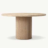 Meubles de salle à manger de style américain, table à manger ronde en chêne massif vieilli avec plateau en marbre
