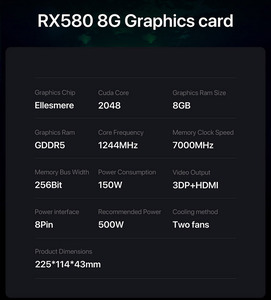Nouvelle carte graphique de jeu originale <span class=keywords><strong>AMD</strong></span> <span class=keywords><strong>Radeon</strong></span> <span class=keywords><strong>RX</strong></span> <span class=keywords><strong>580</strong></span> <span class=keywords><strong>2048SP</strong></span> 8 Go GDDR5 GPU RX580 6 broches 256 bits double ventilateur carte vidéo - Product Image 4