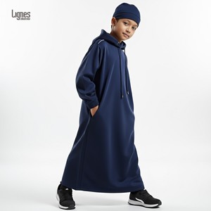 Custom Boy Muslim Middle Eastern Islamic Arabic Clothing Vintage Loose Long Sleeve Drawstring Pockets Full Length <strong>Hooded</strong> <strong>Robe</strong> - Product Image 3