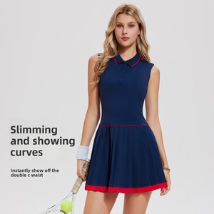 Setelan Gaun Terusan Wanita Tanpa Lengan Bahan Nylon Spandex Solid Bernapas untuk Tenis, Golf, Lipit, Santai, dan Fitness Musim Panas - Product Image 2