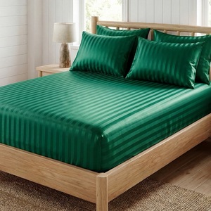 Juego de Ropa de Cama de Lujo ODM/<span class=keywords><strong>OM</strong></span>, Satén a Rayas Blanco, 4 en 1, Funda de Edredón de Poliéster Suave - Product Image 5