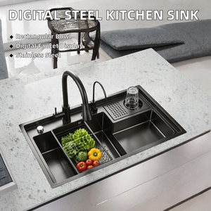 Évier de cuisine en acier inoxydable noir avec robinet et affichage numérique pour cuisine moderne - Product Image 2