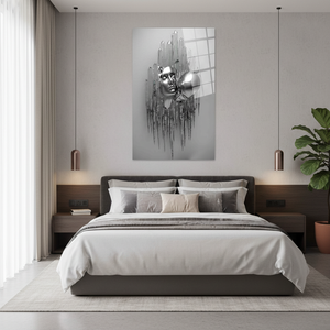 Modern Bedroom Decor: Printed <b>Canvas</b> of Silver Hugging Couple,TEMPERED GLASS ART - Product Image 3