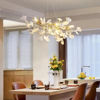 Lustre PM Luxury Ginkgo Leaf, branches dorées, feuilles blanches, lampe suspendue linéaire pour salle à manger, décoration de salon, lampe longue suspendue