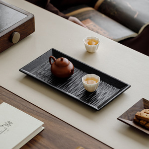 Guanlan Walnut Wood Rectangular <b>Tea</b> <b>Tray</b> Carbonized Solid Wood Dry Brewing Teapot Holder Simple Household Use - Product Image 3