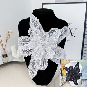Guantes de encaje francés vintage sexys bordados 100% poliéster ecológicos blancos para boda con pedrería 3D floral de malla de tul nupcial - Product Image 5