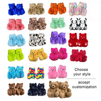 Chaussons d'intérieur en peluche pour adultes, style ours en peluche, doux et chauds, en coton épais