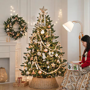 Cây thông Noel 45cm 210cm 8ft có đèn trang trí quả cầu đỏ vàng, cây thông Noel nhân tạo, trang trí thân thiện với môi trường - Product Image 1